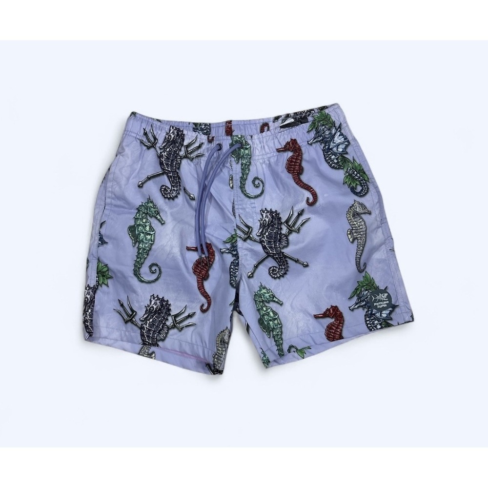 PSYCHO TUNA‎ Seahorse Mermaid Swim Trunks Board Pool Shorts Mens MEDIUM Purple